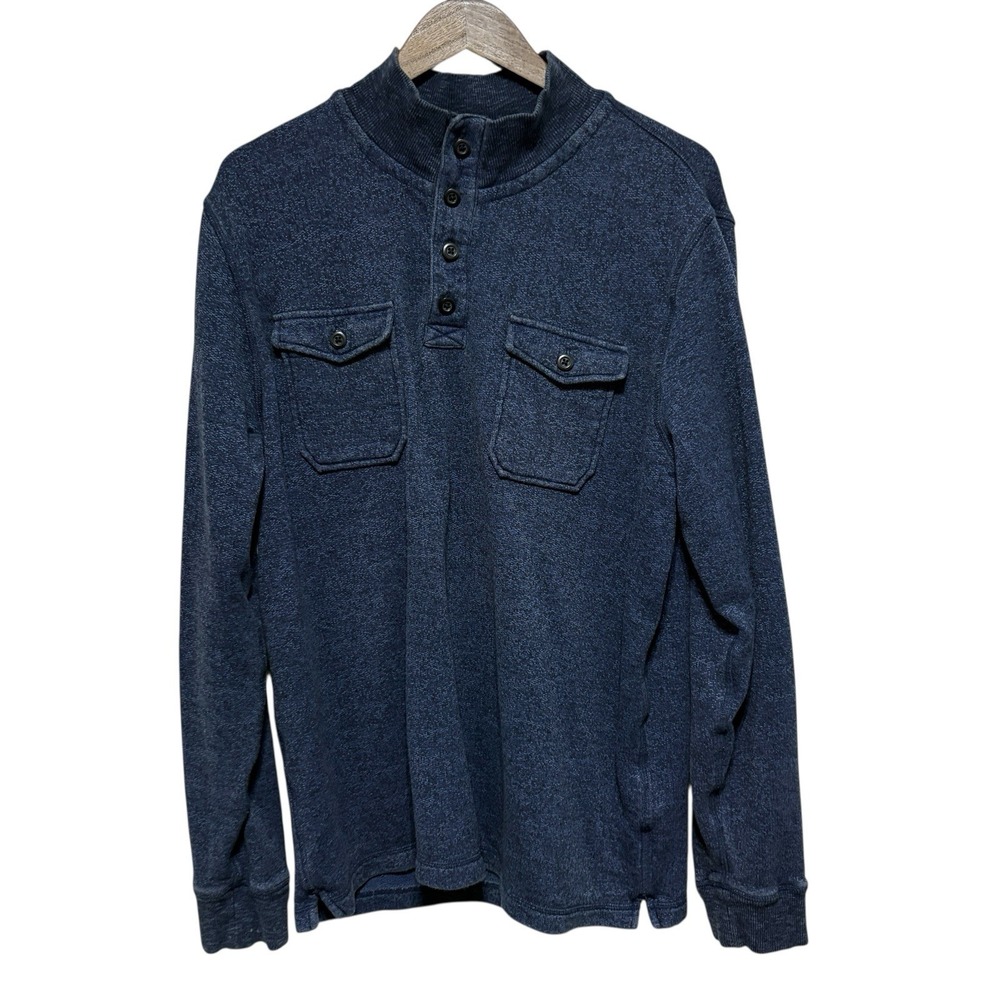 Lucky Brand Shirt Mens XL Blue Henley Mock Neck Pockets Long Sleeve Pullover